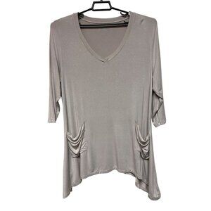 Logo Lori Goldstein Handerchief Hem Pocket V-Neck Top Shirt Women's 1X